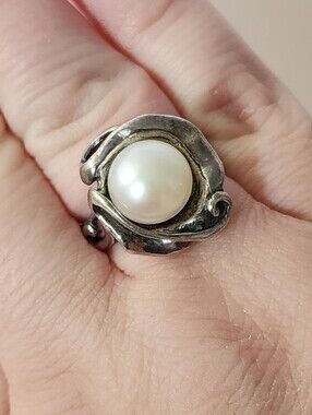 Vintage Shablool Didae Sterling Silver Pearl Ring Israel Size 8